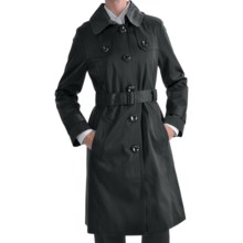 London Fog Hooded Faux Silk Trench Coat - Zip-Out Liner (For Plus Size Women) in Black - Closeouts