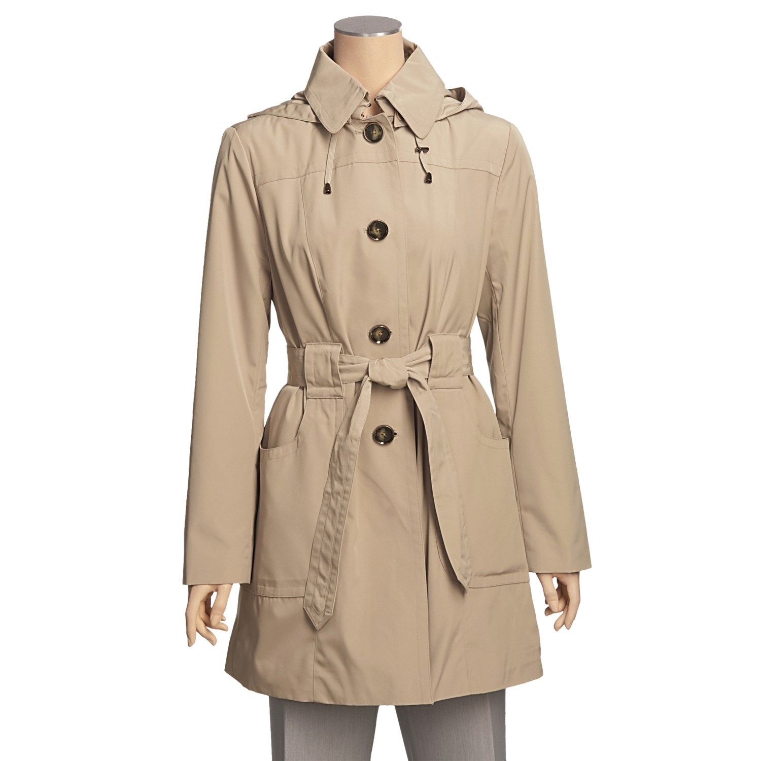 London Fog Satin Finish Trench Coat Hooded For Women Save 59