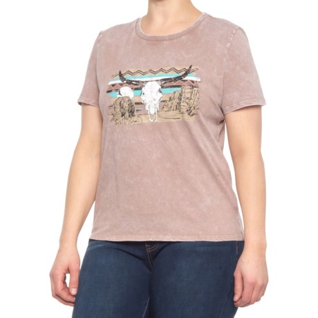 ROCK N ROLL COWGIRL Longhorn T-Shirt - Short Sleeve (For Women) - TAUPE (XS )