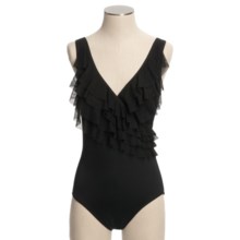 Longitude Ruffles Surplice Front Swimsuit - 1-Piece, Tummy Control (For Women) in Black - Closeouts