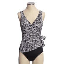 Longitude Side-Tie Swimsuit - 1-Piece (For Women) in Black/White Geometic - Closeouts