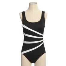Longitude Sun Ray Tank Swimsuit - 1-Piece, Tummy Control (For Women) in Black/White - Closeouts