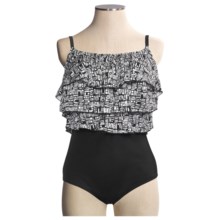 Longitude Triple Tier Swimsuit - One-Piece (For Plus Size Women) in Black/White - Closeouts