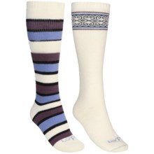 Lorpen Ski/Snowboard Socks - 2-Pack, Merino Wool, Midweight, Over-the-Calf (For Women) in White/White Stripes - 2nds