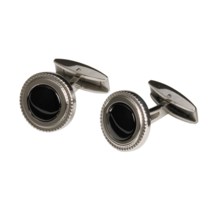Lotus High-Polish Retro Cufflinks - Stainless Steel (For Men) in Stainless Steel/Black - Closeouts