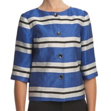 Louben Collarless Crop Jacket - 3/4 Sleeve (For Women) in Shore Blue - Closeouts