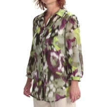 Louben Cotton-Silk Shirt - Long Roll-Up Sleeve (For Women) in Khaki/Moss - Closeouts