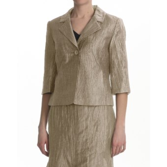 Louben Crinkle Linen Blazer - 3/4 Sleeve (For Women) in Hay