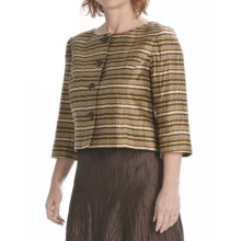 Louben Crinkle Linen Crop Jacket - 3/4 Sleeve (For Women) in Brown - Closeouts