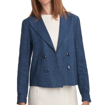 Louben Linen Crop Jacket (For Women) in Denim