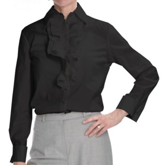 Louben Ruffle Dress Shirt - Stretch Cotton, Long Sleeve (For Women) in Black