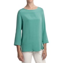 Louben Silk Boatneck Shirt - Long Sleeve (For Women) in Curacao - Closeouts