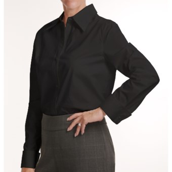 Louben Stretch Cotton Shirt - French Cuffs, Long Sleeve (For Women) in Black