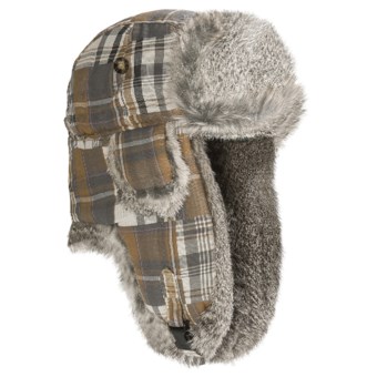 Mad Bomber® Aviator Hat - Rabbit Fur, Insulated (For Men and Women) in Yellow/Brown Patchwork W/Grey Fur