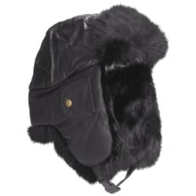 Mad Bomber® Euro Aviator Hat - Leather, Rabbit Fur, Insulated (For Men and Women) in Black W/Black Fur - Closeouts