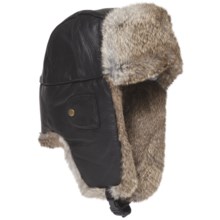 Mad Bomber® Leather Aviator Hat - Rabbit Fur (For Men and Women) in Black W/Brown Fur - Closeouts
