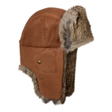 Mad Bomber® Leather Aviator Hat - Rabbit Fur (For Men and Women) in Hickory W/Brown Fur - Closeouts
