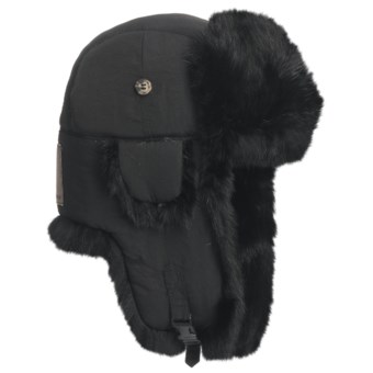 Mad Bomber® Quilted Supplex® Aviator Hat - Rabbit Fur, Recycled Materials (For Men and Women) in Black W/Black Fur