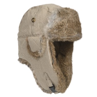 Mad Bomber® Railroad Stripe Aviator Hat (For Men and Women) in Tan W/Brown Fur