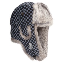 Mad Bomber® Supplex Embroidered Aviator Hat, Insulated (For Men and Women) in Check/White Skull W/Grey Fur - Closeouts