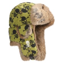 Mad Bomber® Supplex Embroidered Aviator Hat, Insulated (For Men and Women) in Green Print/Black Skull W/Brown Fur - Closeouts