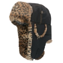 Mad Bomber® Supplex® Nylon Aviator Hat - Leopard Faux Fur, Ear Flaps (For Men and Women) in Black - Closeouts