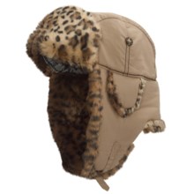 Mad Bomber® Supplex® Nylon Aviator Hat - Leopard Faux Fur, Ear Flaps (For Men and Women) in Khaki - Closeouts
