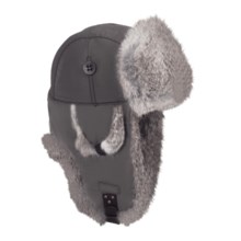Mad Bomber® Supplex® Nylon Aviator Hat - Rabbit Fur, Insulated (For Men and Women) in Grey W/Grey Fur - Closeouts