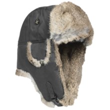 Mad Bomber® Waxed Cotton Aviator Hat - Rabbit Fur (For Men and Women) in Grey W/Brown Fur - Closeouts
