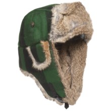 Mad Bomber® Wool Aviator Hat - Rabbit Fur, Insulated (For Men and Women) in Green/Black Plaid W/Brown Fur - Closeouts