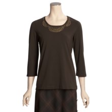 Madison Hill Cotton Beaded T-Shirt - 3/4 Sleeve (For Women) in Walnut - Closeouts