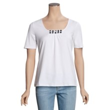 Madison Hill Cotton Knit Shirt - Front Stretch, Short Sleeve (For Women) in White - Closeouts