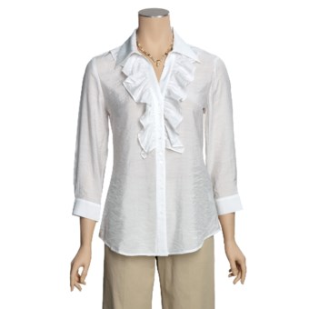 Madison Hill Cotton-Rich Ruffle Shirt - Silk-Look, 3/4 Sleeve (For Women)