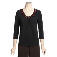 Madison Hill Cotton Stretch Beaded T-Shirt - 3/4 Sleeve (For Women) in Black - Closeouts