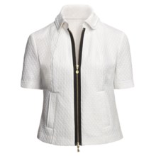 Madison Hill Jacquard Jacket - Zip Front, Short Sleeve (For Women) in White - Closeouts