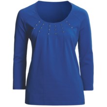 Madison Hill Pleated Studded Shirt - Cotton, 3/4 Sleeve (For Women) in Cobalt - Closeouts