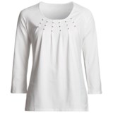 Madison Hill Pleated Studded Shirt - Cotton, 3/4 Sleeve (For Women)