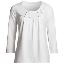 Madison Hill Pleated Studded Shirt - Cotton, 3/4 Sleeve (For Women) in Soft White - Closeouts
