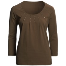 Madison Hill Pleated Studded Shirt - Cotton, 3/4 Sleeve (For Women) in Walnut - Closeouts