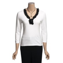 Madison Hill Ruffle Trim Sweater - Cotton, V-Neck (For Women) in White - Closeouts