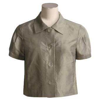 Magaschoni Collection Silk Dupioni Jacket - Short Sleeve (For Women) in Tobacco