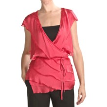 Magaschoni Silk Cashmere Wrap Shirt - Ruffled (For Women) in Red Berry - Closeouts