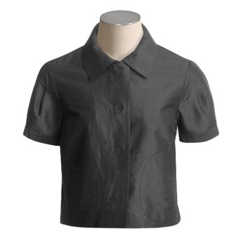 Magaschoni Silk Dupioni Jacket - Short Sleeve (For Women) in Black