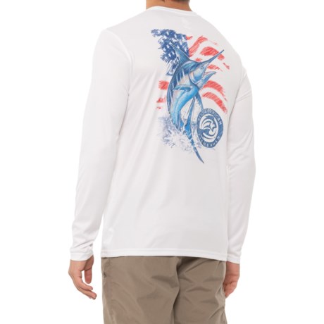 All American Fisherman Marlin Sketch Flag T-Shirt - UPF 30, Long Sleeve (For Men) - BRIGHT WHITE (XL )