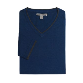 Martin Gordon Cotton-Cashmere Sweater - V-Neck (For Men) in Navy