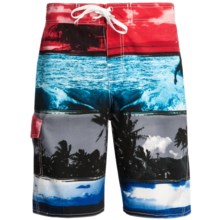 Maui Waves Print E-Board Shorts (For Men) in Red Surf - Closeouts