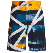 Maui Waves Print E-Board Shorts (For Men) in Yellow Palms - Closeouts