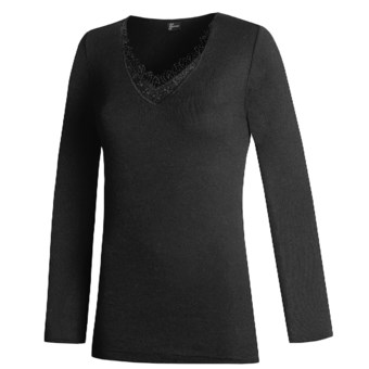 Medima V-Neck Shirt - Merino Wool-Angora, Long Sleeve (For Women) in Black