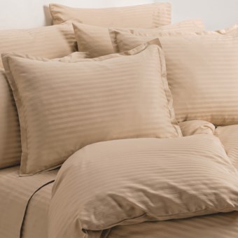 Melange Home Wide Dobby Stripe Duvet Set - Full-Queen, 400 TC in Latte