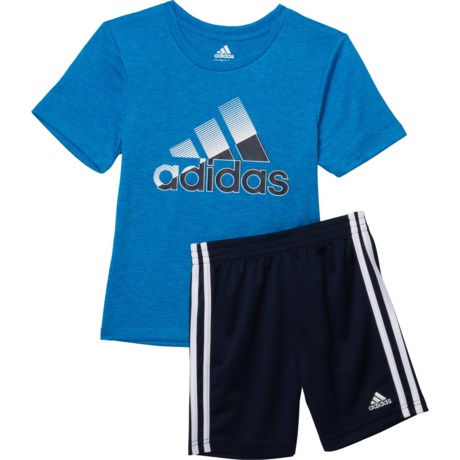 Adidas Melange T-Shirt and Shorts Set - Short Sleeve (For Little Boys) - BLUE HEATHER (4 )